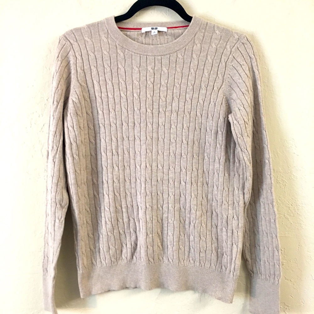 Uniqlo Cashmere Cotton Crewneck Sweater Medium Tan Fall Classic Preppy Academia